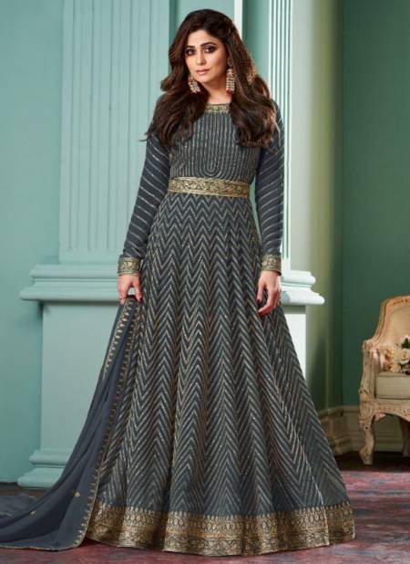 Dark Gray Colour ALIZZA SIGNATURE Heavy Wedding Wear Designer Georgette Long Salwar Suit Collection 9277